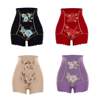 Take a shot of four high-luxury embroidered high-waist tummy control pants, seamless breathable large size women's underwear body shaping pants, take a shot of four black + red + purple + skin color 4xl (160-175jin jin is equal to 0.5kg)