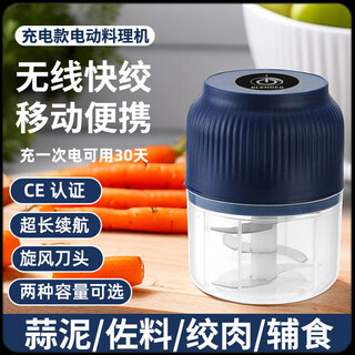 Electric garlic beater electric garlic beater rechargeable garlic smasher household garlic smashing artifact small non-staple food + 2 blades (1 set) 300ml