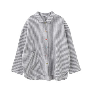 纳桔纳桔儿童亚麻宽松条纹落肩衬衫 灰条纹现货 140 cm