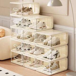 Yusenyi hard plastic transparent drawer-type shoe box dust-proof shoe storage box space-saving shoe rack shoe cabinet basic high-grade gray 8 pieces within 42 yards 21x32x13cm