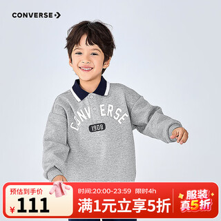 Converse children's clothing boys' shirts 2025 autumn new children's college style girls' comfortable and versatile polo collar tops rock ridge gray 140/68 recommended height 128-140cm