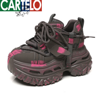 Cartelo fashion super hot new internet celebrity thick sole inner heightening daddy shoes women's genuine leather 2025 autumn and winter women's platform casual peony red type a 35