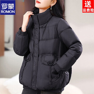 Romon down jacket women's short 2026 winter new korean style loose casual age-reducing thick white duck down warm jacket black m suitable for 90-115 jin jin is equal to about 0.5 kg