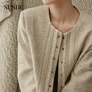 Sushe jade modified chinese style heavy embroidered linen cotton design round neck neat short coat for women zhuhua embroidery m