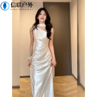 Mppmck engagement dress high-end light luxury niche high-end dressing gown female bride temperament socialite off-shoulder satin dress champagne color (including ribbon) s