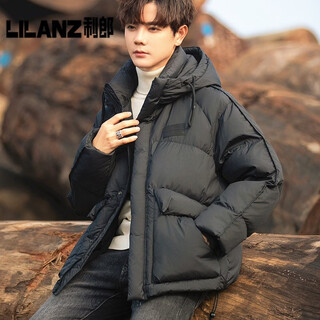 Lilang 90 white duck down hooded down jacket men's short winter 2026 new thickened hooded winter bread jacket trendy black hooded style m (90) (160-166cm/90-115jin jin equals 0.5kg)