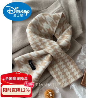 Disney australian pure wool scarf women's winter scarf warm knitted lazy children's parent-child scarf wool cross houndstooth/warm camel