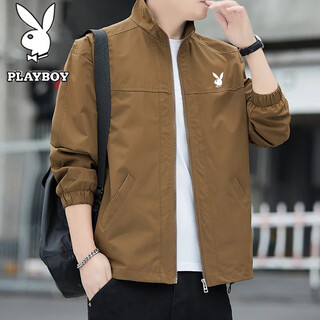 Playboy (playboy) jacket men's spring and autumn casual trend all-match windproof outdoor sports solid color lapel coffee m