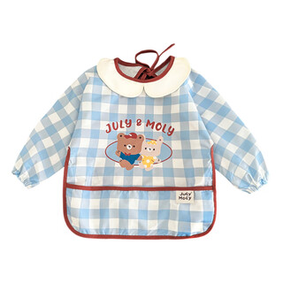 Julymoly baby bib eating smock kindergarten children waterproof dressing anti-autumn and winter baby food supplement rice bag children's fun playmate plaid 42 s