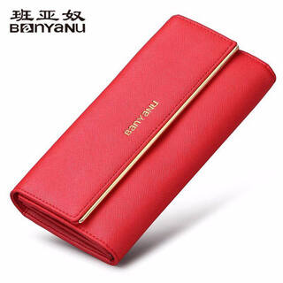 2025 new genuine leather women's wallet long clutch cowhide large capacity multifunctional wallet buckle wallet trendy red