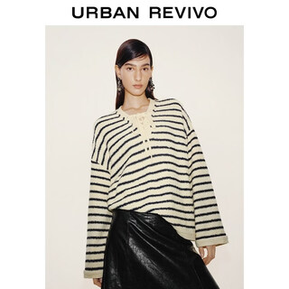 Ur2026 spring new women's casual contrast color striped v-neck sweater uwh960003 beige stripes (loose) xs