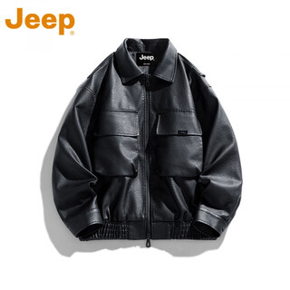 Jeep spirit high-end american pu leather jacket men's season 2025 new loose casual versatile motorcycle jacket black m 120-150jin jin equals 0.5 kg