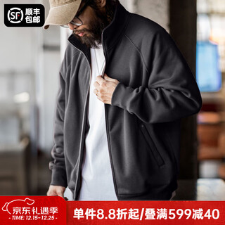 Madden workwear american casual polar fleece cardigan sweatshirt men's autumn stand collar velvet sports zipper jacket dark gray l