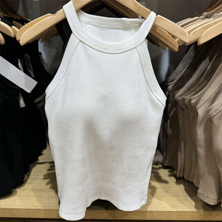 Japanese single women's round neck hot girl style short vest with chest pad can be worn alone and outside underwear 2024 new style 470939 white s