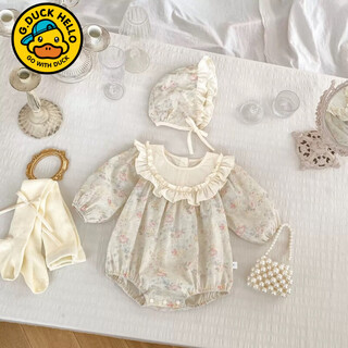G.duck baby clothes retro style floral baggy clothes spring and autumn new style baby girl's 100-day harem one-piece full-moon one-piece suit floral clothes (with hat) + fishnet stockings 59cm 59