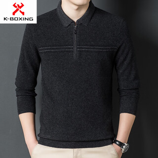 KBXNG劲霸商务男装新款冬羊毛男长袖POLO衫保暖中年T恤翻领商务男装 深花灰 均码 105