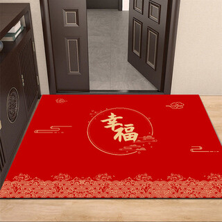 Fantasy new chinese style entrance floor mats entrance door mats household large area water absorbent festive chinese red carpet horizontal version golden housewarming 50x80 cm