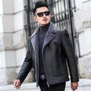 Kbxng jinba business men's winter new leather jacket men's handsome slim short suit collar jacket casual jacket trendy black m 165-100-115jin jin equals 0.5 kg