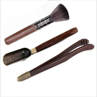 Yusenyi tea set accessories tea clip wooden bamboo tea ceremony anti-scalding tweezers tea spoon tea cup clip ebony alloy tea clip + tea ceremony tea spoon + soft diamond tea brush