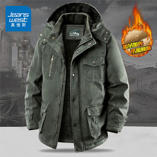 Jeanswest jeep chaqueta acolchada de algodón engrosada de terciopelo de longitud media para ropa de trabajo de invierno para personas de mediana edad y ancianos chaqueta acolchada de algodón resistente al frío con múltiples bolsillos verde ejército 6xl