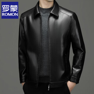 Romon leather jacket men's 2026 new spring and autumn trendy brand handsome motorcycle jacket men's velvet thickened leather jacket top black thickened style xl (180)