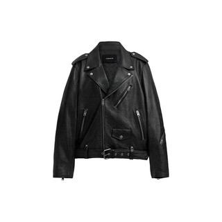 Coach fw solid color zipper lapel long-sleeved casual leather jacket for men black black m