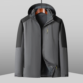 Dibinze men's spring and autumn outdoor casual jacket fat guy loose removable fleece liner jacket gray xl