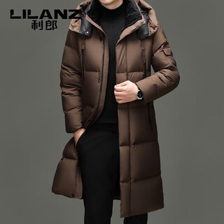 Lilanz young and middle-aged long down jacket men's 2025 winter mid-length thickened over-the-knee warm jacket brown 2xl 185/104a