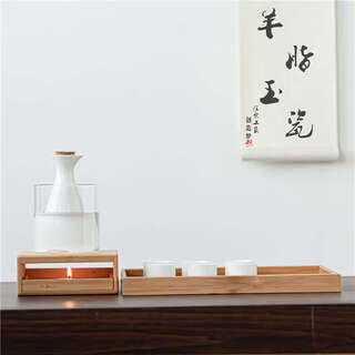 Yusenyi wine warmer porcelain wine set rice wine scalding pot household spirits white wine cup sake set mutton fat white porcelain pot six cups wine warmer bamboo tray bamboo stove (free candle)