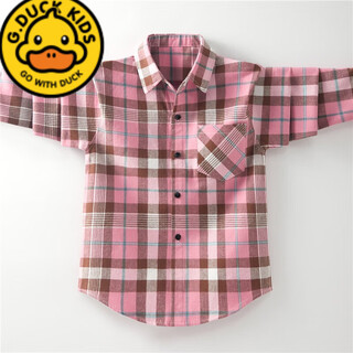 G.duck girls cotton shirt spring and autumn 2025 new medium and large children girls plaid long-sleeved tops brushed fashion jacket pink 140 cm recommended for 8-9 years old