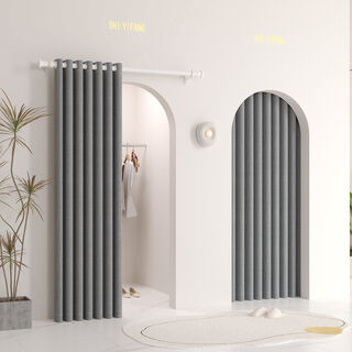 Fantasy door curtain partition curtain installation telescopic rod complete set of bedroom air-conditioning windshield curtain fitting room punching bracket smoke gray smoke blackout huge thickness free rod suitable for door width 5575 x curtain height 200cm single opening