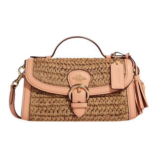 Coach kleo woven top handle papyrus rattan and leather shoulder crossbody handbag small women's asian default