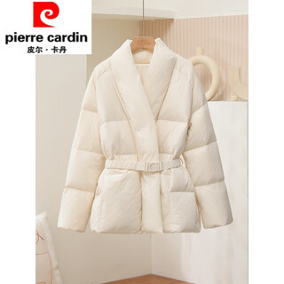 皮尔卡丹（pierre cardin）设计感收腰羽绒服女冬季新款韩版新中式国风鸭绒保暖气质显瘦外套 奶白色【高品质】 新中式 均码 90-140斤