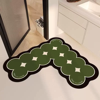 Yusenyi bathroom l-shaped corner bathroom floor mat non-slip strong water absorption toilet door bathroom diatom mud quick-drying foot mat green cake corner shape (diatom mud) 70x70cm
