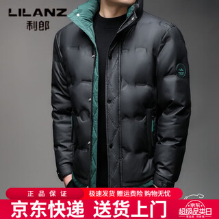 Lilanz lightweight down jacket men's winter 2026 trendy brand high-end handsome short stand-up collar thickened warm white duck down jacket black m