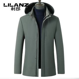 Lilanz goose down jacket men's hooded mid-length business casual winter new thickened dad winter jacket gray green m 170