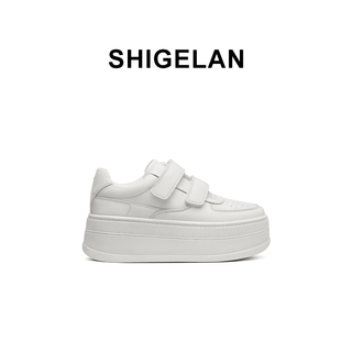 Shilan 2026 new thick sole increased velcro white shoes women's shoes genuine leather simple casual sneakers platform shoes white colored and distressed 36