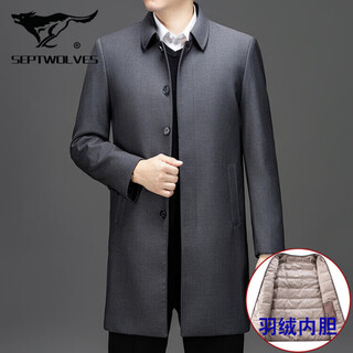 七匹狼夹克专家2025冬中长款风衣90白鸭绒长款羽绒服脱卸内胆中年爸爸装保暖外套 灰色 M