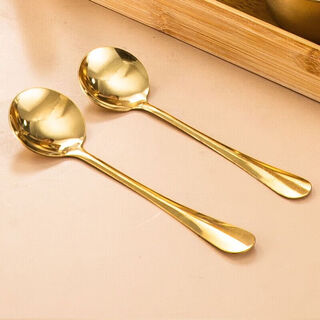 Waniot golden spoon korean style high-looking stainless steel spoon creative rice spoon spoon long handle exquisite large soup spoon hot pot spoon stainless steel golden spoon 10 pieces