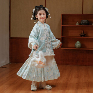 Huatiancai feihua ruoxia chinese style hanfu girls suit autumn and winter heavy industry embroidery two-piece set for older children new year's greetings