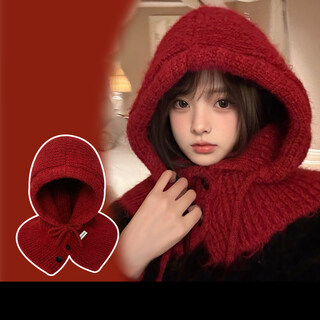 Viney balaclava hat for women in autumn and winter scarf hat one-piece knitted woolen hat warm thunder hat ancora red birthday gift for girlfriend wife valentine's day girlfriend 3.8 goddess day women one size
