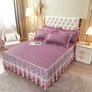 Yusenyi summer lace luxury light wash air-conditioned mat bed latex three-piece set with removable skirt soft seat machine bed cover ice silk mat high-end dream purple 180cmx200cm 180cmx200cm 180cmx200cm