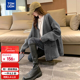 Tonlion 2025 autumn women's v-neck loose solid color cardigan jacket lazy style simple versatile korean style casual fashion