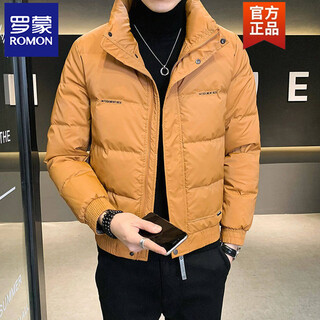 Romon мужской пуховик короткий стиль красивый зимний тонкий модный бренд теплый 2025 новая модная тонкая однотонная куртка карамельного цвета m 90-105jin jin равна 0,5 кг