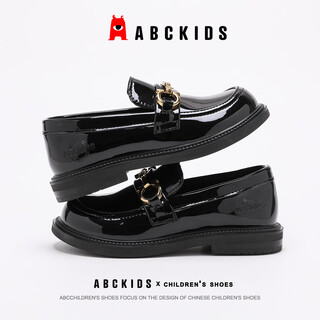 Abc kids children's shoes leather shoes loafers casual shoes princess shoes 2026 new anti-slip wear-resistant lightweight comfortable fashion trend black mirror 37