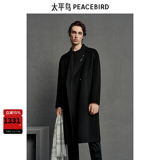 Peacebird men's black casual winter lapel woolen coat men's medium long flat lapel coat black 1 l