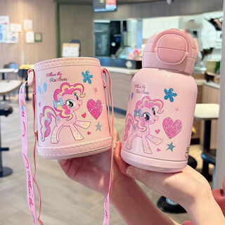 Pupan children's thermos cup for boys and girls to go to school special water cup for students double drink portable 2025 new cute straw cup one cover double drink my little pony - pink 580ml single cup + cup sleeve