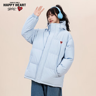 Charles heart american solid color hooded cotton coat for men and women winter casual basic bread coat thickened warm loose cotton coat moonlight blue s