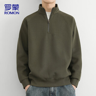 Romon half-zip sweatshirt men's 2026 spring new korean style stand-up collar sweater men's trendy top olive green xl