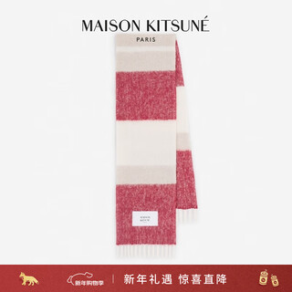 Maison kitsune discount selection little fox lazy retro style color block striped scarf for men and women 0390 feather beige/mahogany red u